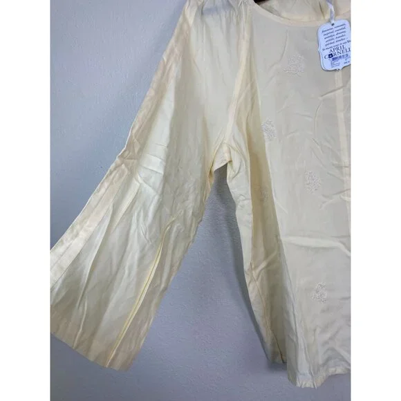 NEW April Cornell Long Sleeve Tunic Top Women size XL Butter Yellow Floral Boho - Picture 9 of 16